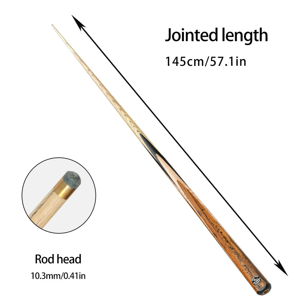 ARIX Billiard Cue 1/2 Split, Ash Shaft, 10.3mm Leather Tip, Ebony & Tiger Maple 4-Splice Butt - 145cm