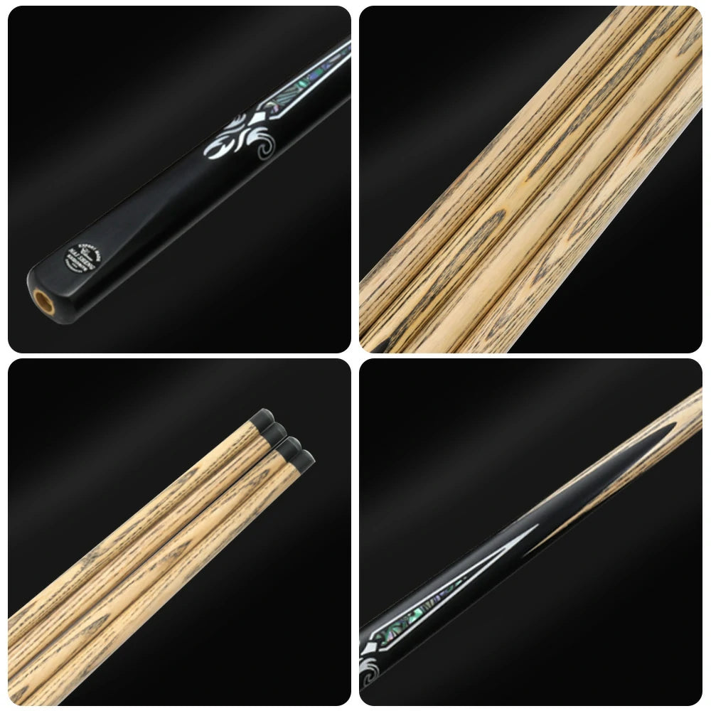 ARIX Billiard Cue 1/2 Split, Ash Shaft, 11.5mm Tip, Ebony with Acrylic & Abalone Inlay, Black Phenolic Ferrule - 145cm