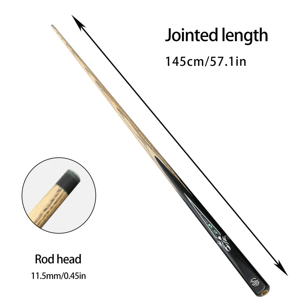 ARIX Billiard Cue 1/2 Split, Ash Shaft, 11.5mm Tip, Ebony with Acrylic & Abalone Inlay, Black Phenolic Ferrule - 145cm