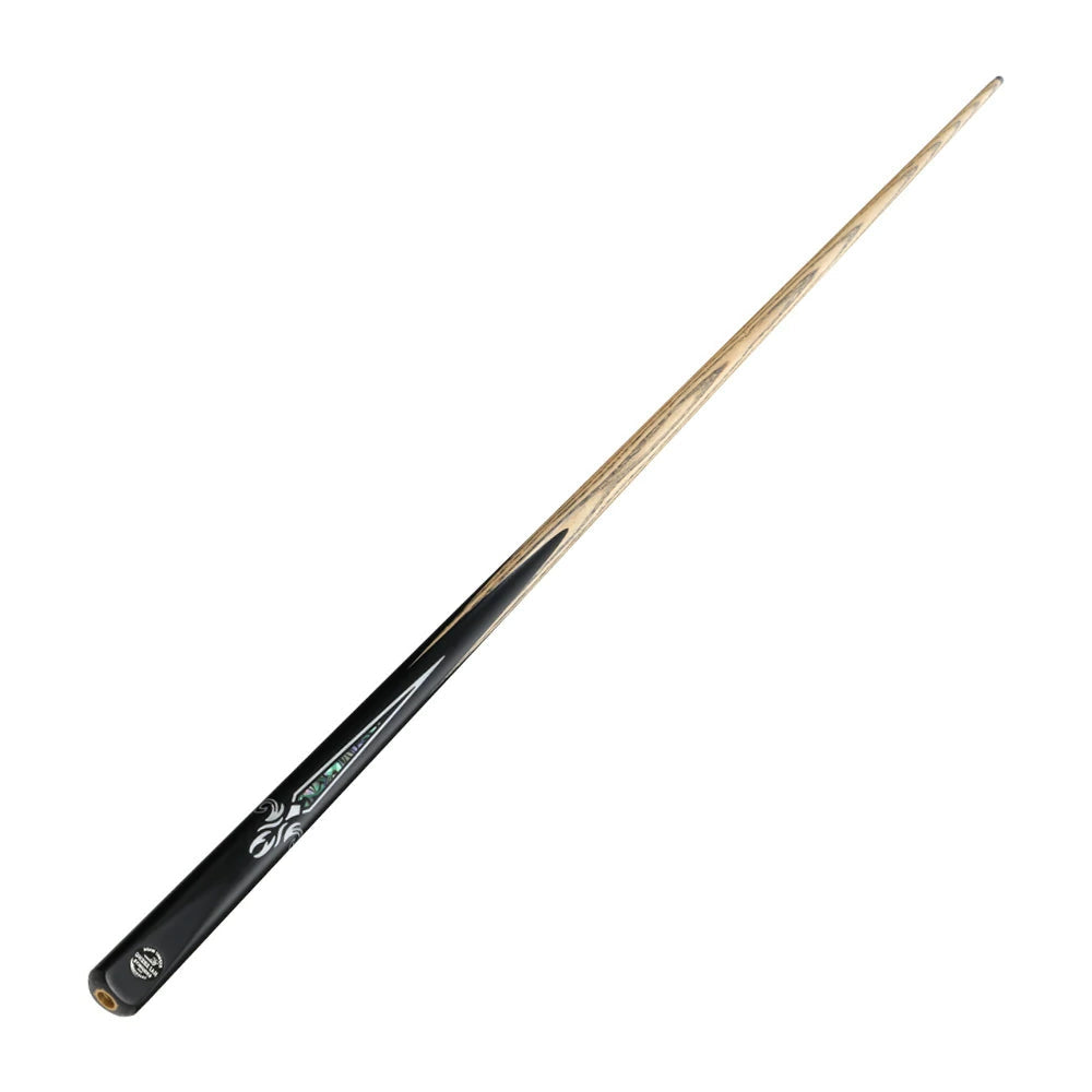 ARIX Billiard Cue 1/2 Split, Ash Shaft, 11.5mm Tip, Ebony with Acrylic & Abalone Inlay, Black Phenolic Ferrule - 145cm