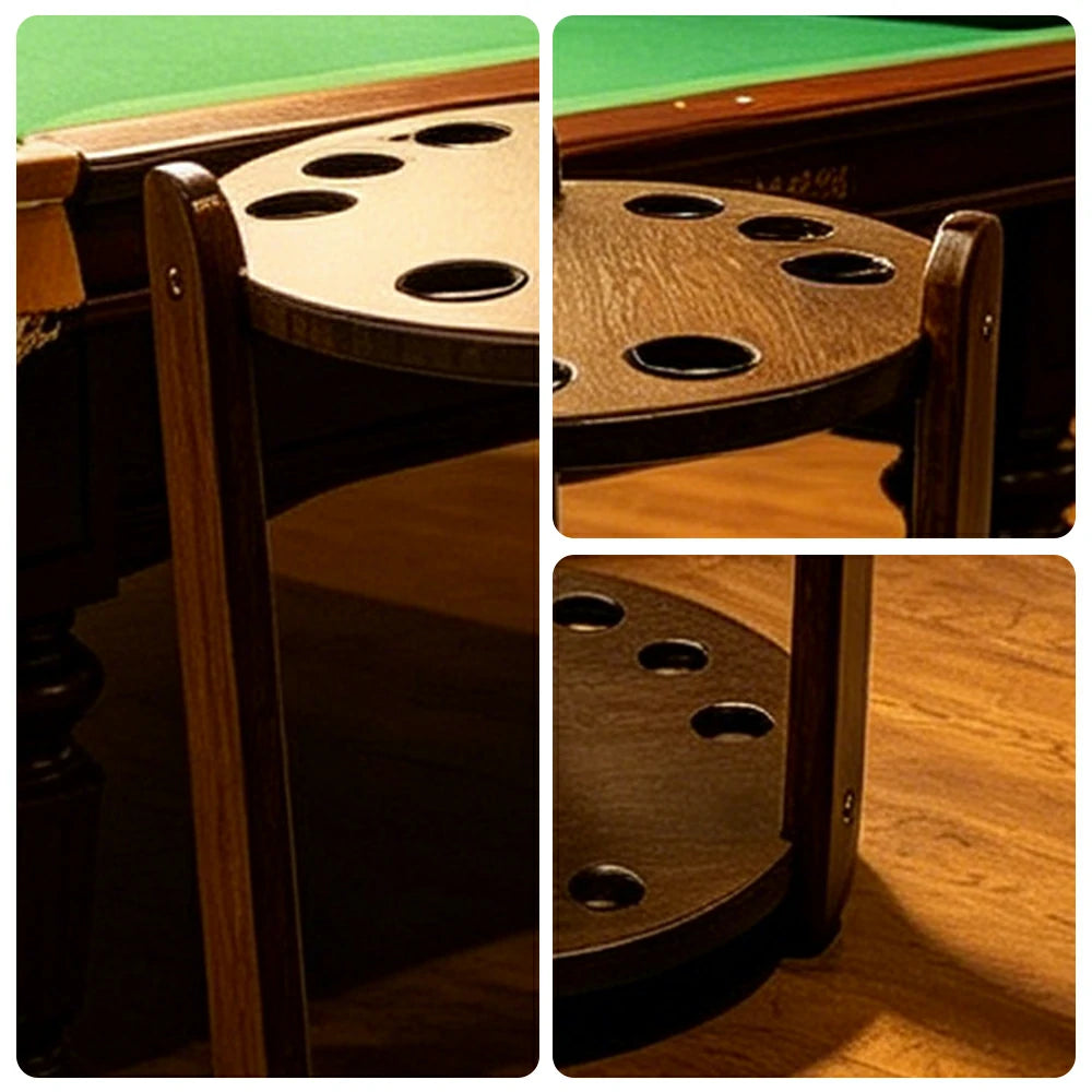 ARIX Round 9-Hole Cue Rack with Two-Tier Floor Stand for Billiard Room - Black Walnut