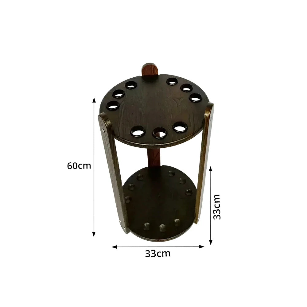 ARIX Round 9-Hole Cue Rack with Two-Tier Floor Stand for Billiard Room - Black Walnut