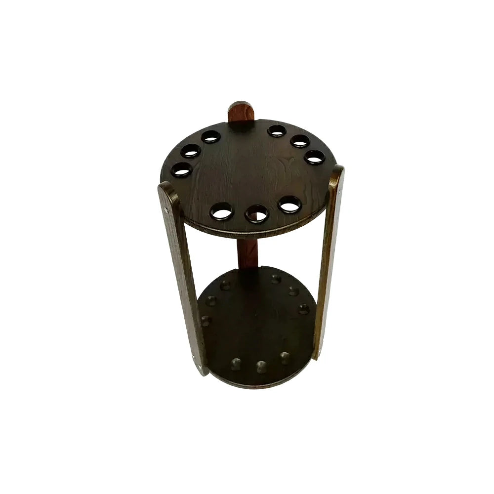 ARIX Round 9-Hole Cue Rack with Two-Tier Floor Stand for Billiard Room - Black Walnut