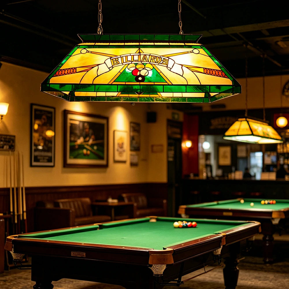 ARIX Tiffany Style Billiards Pendant Light Stained Glass Pool Table Hanging Lamp - Green