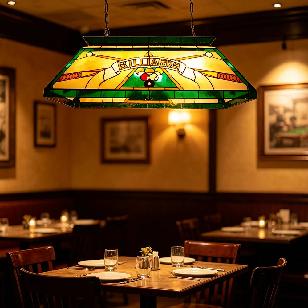 ARIX Tiffany Style Billiards Pendant Light Stained Glass Pool Table Hanging Lamp - Green