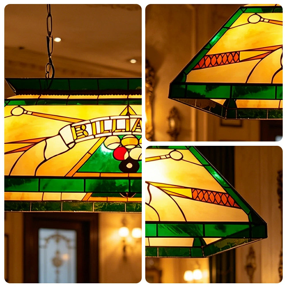 ARIX Tiffany Style Billiards Pendant Light Stained Glass Pool Table Hanging Lamp - Green