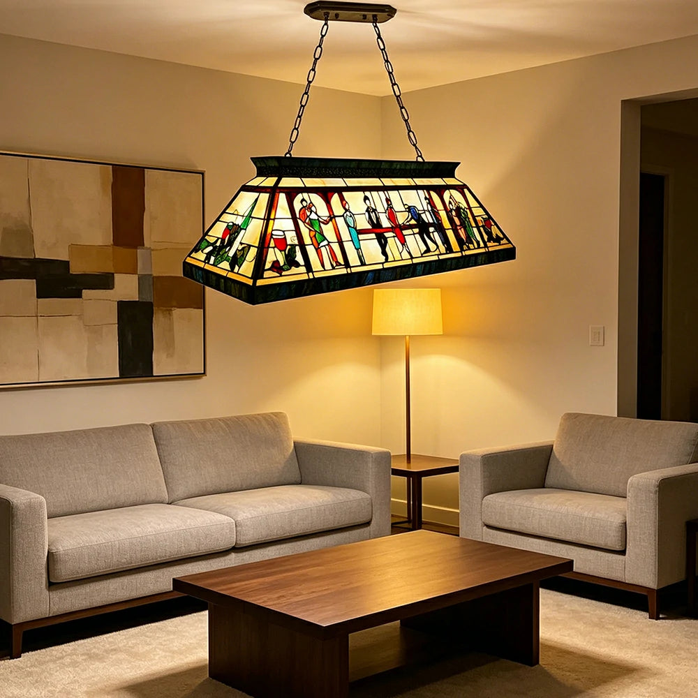ARIX Tiffany Style Billiards Pendant Light Stained Glass Pool Table Hanging Lamp 140cm - Yellow