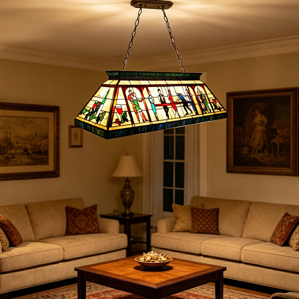 ARIX Tiffany Style Billiards Pendant Light Stained Glass Pool Table Hanging Lamp 140cm - Yellow
