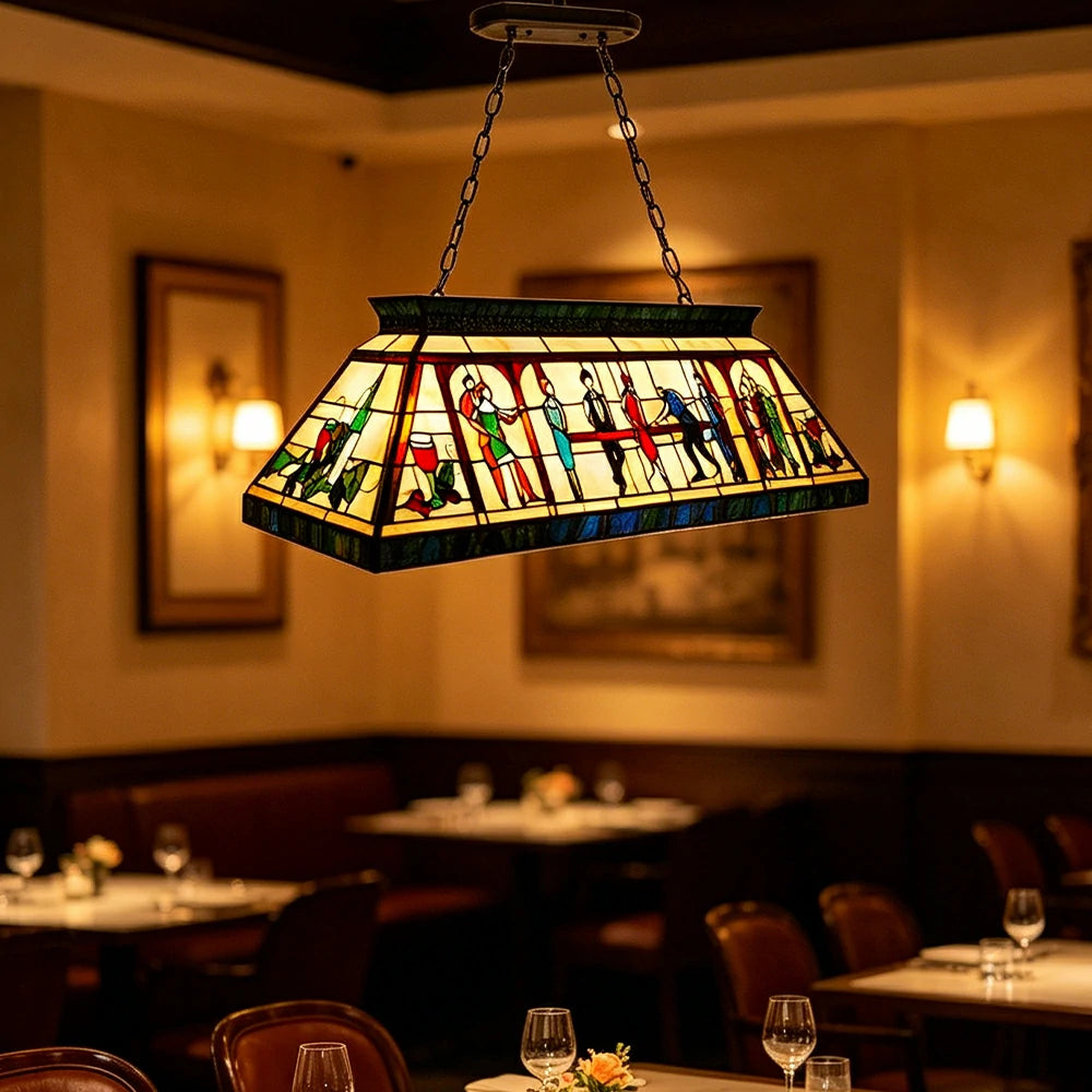 ARIX Tiffany Style Billiards Pendant Light Stained Glass Pool Table Hanging Lamp 140cm - Yellow