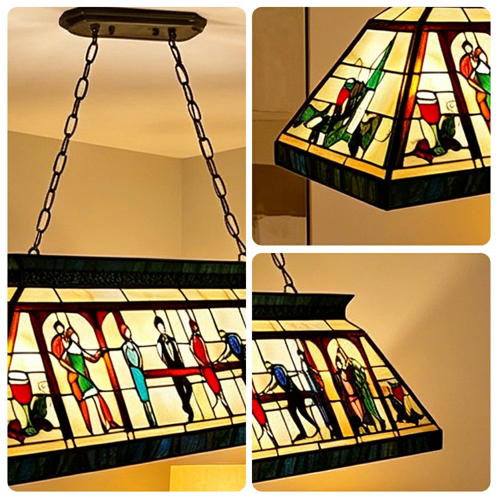 ARIX Tiffany Style Billiards Pendant Light Stained Glass Pool Table Hanging Lamp 140cm - Yellow
