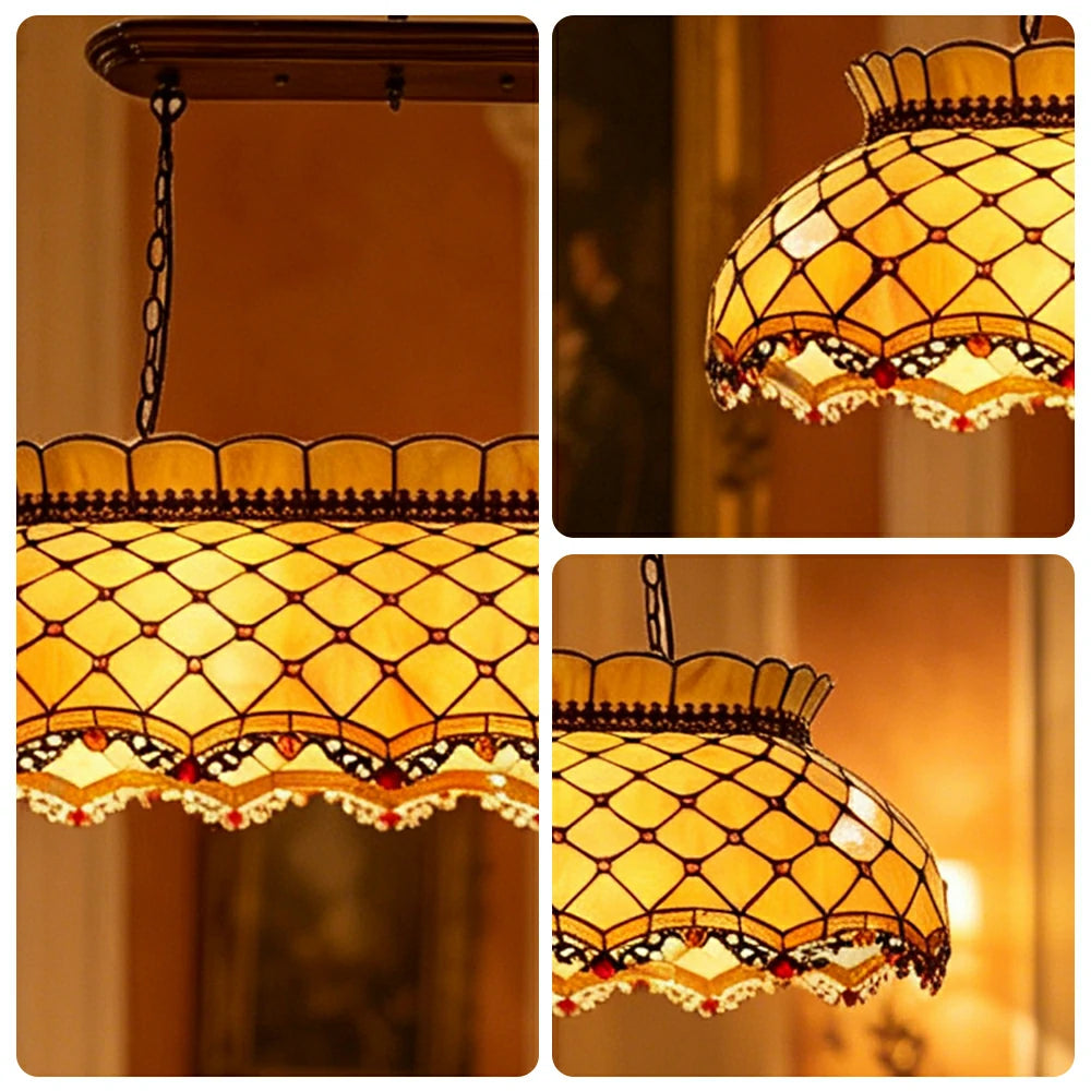ARIX Tiffany Style Pendant Light Stained Glass Hanging Lamp for Dining Room Bar - Amber