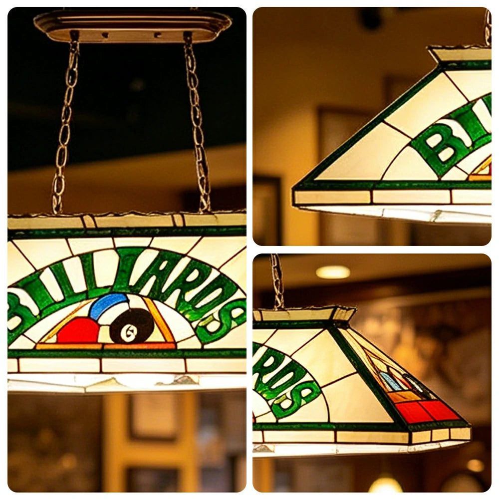 ARIX Tiffany Style Billiards Pendant Light Stained Glass Pool Table Hanging Lamp - White