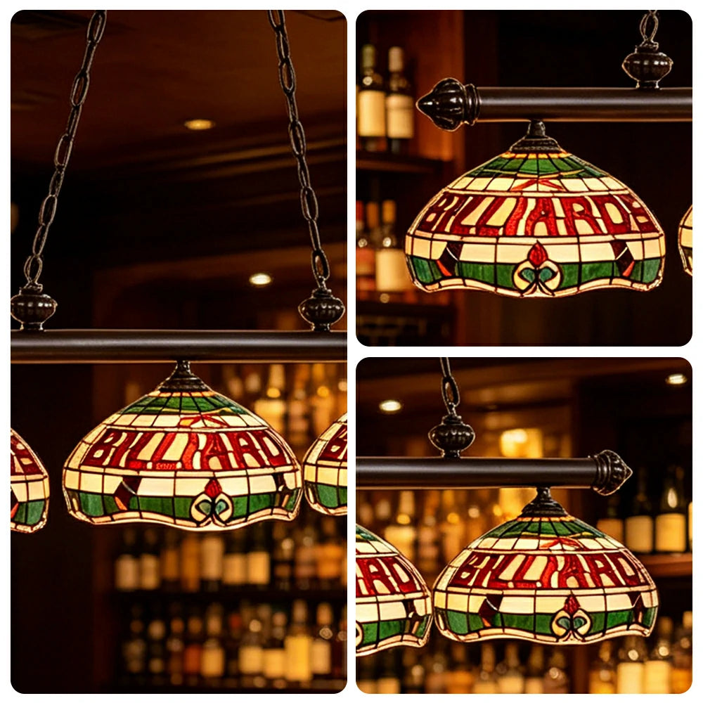 ARIX Tiffany Style 3 Light Billiards Pendant Light Stained Glass Pool Table Hanging Lamp - Red