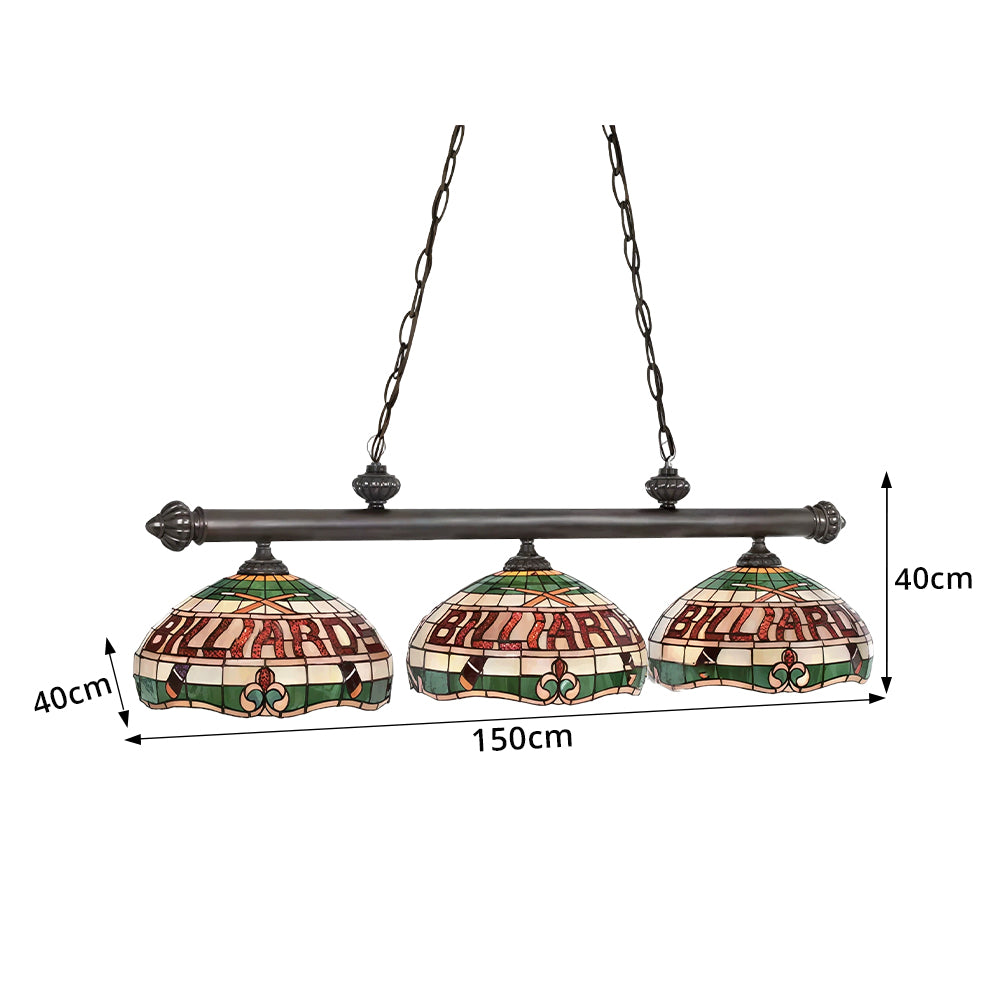 ARIX Tiffany Style 3 Light Billiards Pendant Light Stained Glass Pool Table Hanging Lamp - Red