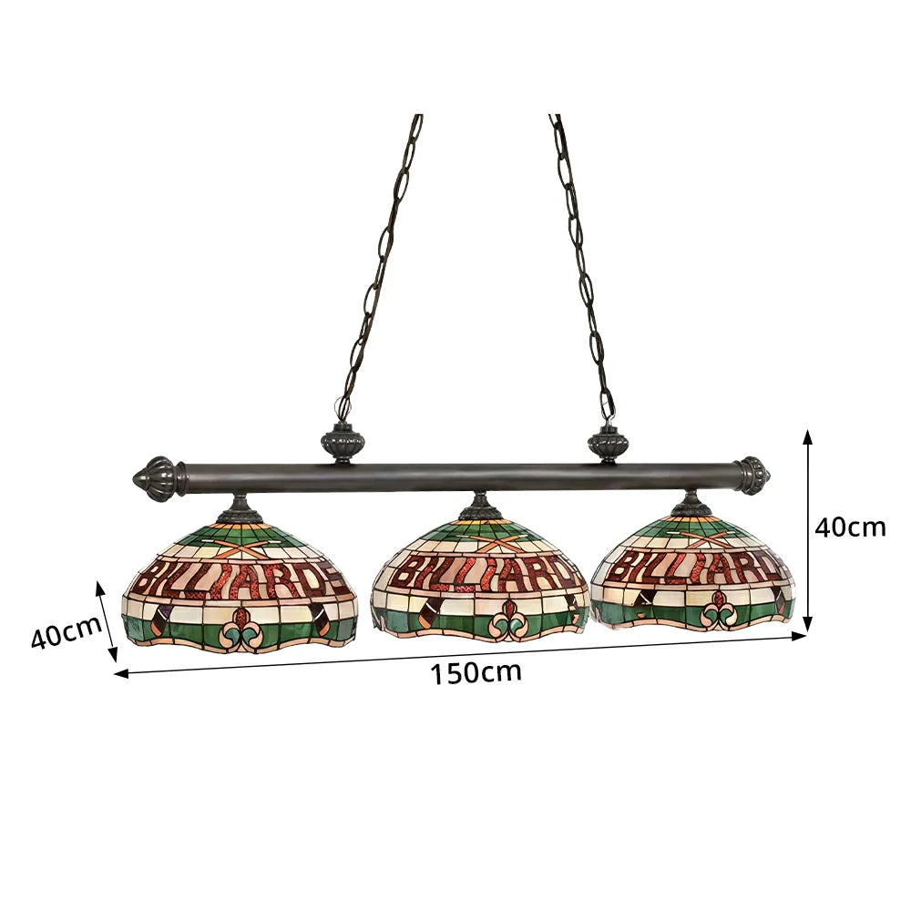 ARIX Tiffany Style 3 Light Billiards Pendant Light Stained Glass Pool Table Hanging Lamp - Red