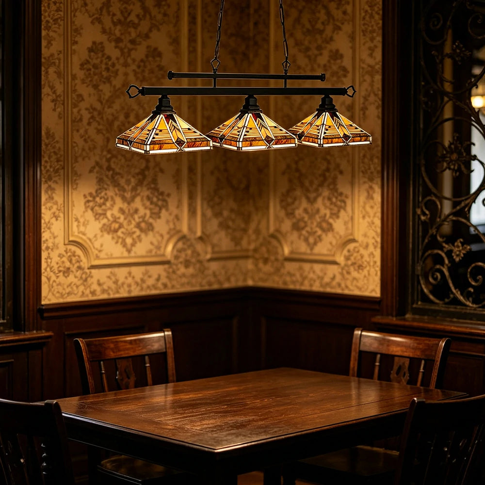ARIX Tiffany Style 3 Light Pendant Light Stained Glass Hanging Lamp for Dining Room Bar - Amber