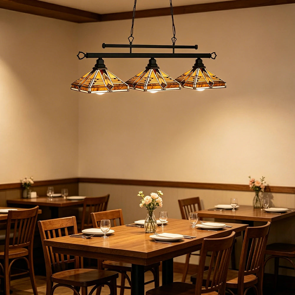 ARIX Tiffany Style 3 Light Pendant Light Stained Glass Hanging Lamp for Dining Room Bar - Amber