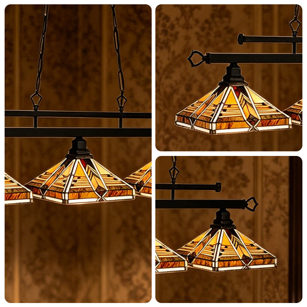 ARIX Tiffany Style 3 Light Pendant Light Stained Glass Hanging Lamp for Dining Room Bar - Amber