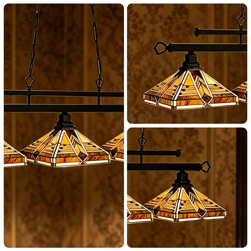 ARIX Tiffany Style 3 Light Pendant Light Stained Glass Hanging Lamp for Dining Room Bar - Amber