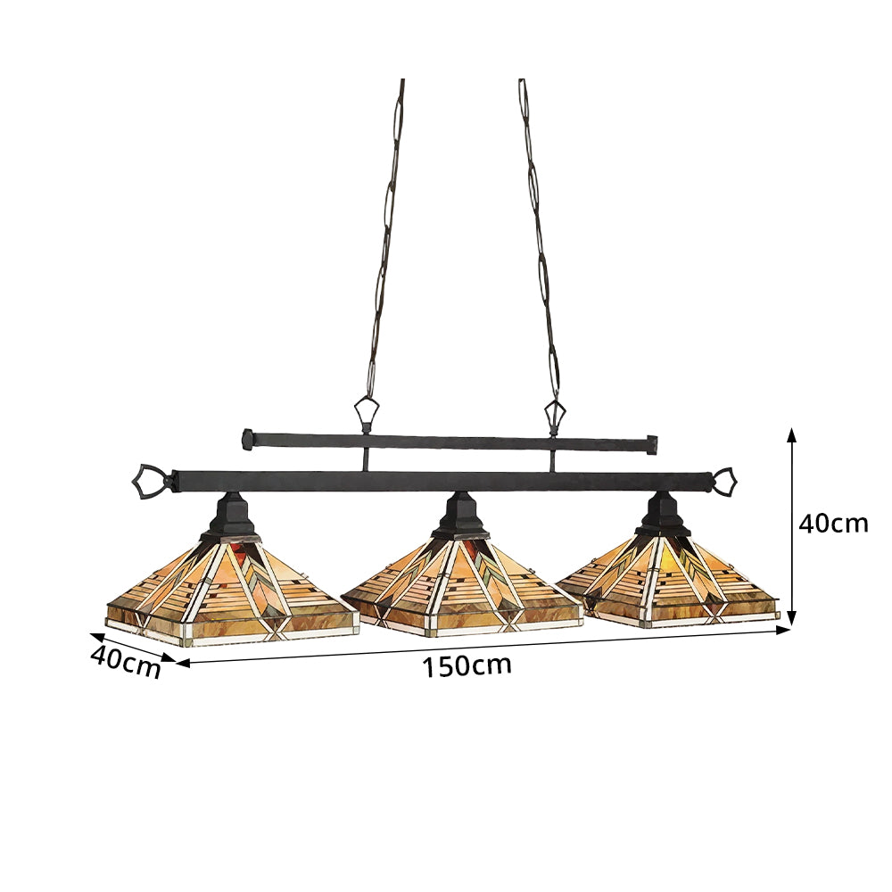ARIX Tiffany Style 3 Light Pendant Light Stained Glass Hanging Lamp for Dining Room Bar - Amber