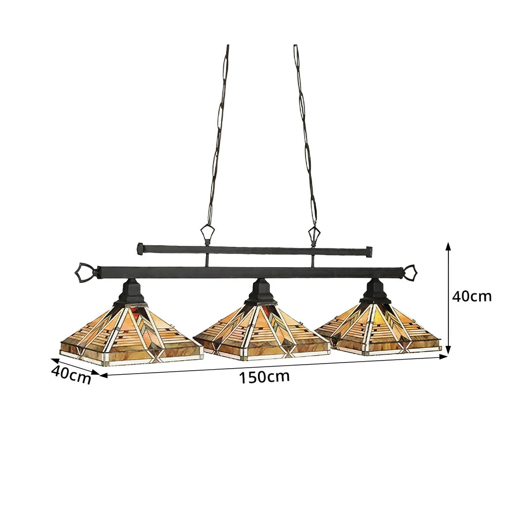 ARIX Tiffany Style 3 Light Pendant Light Stained Glass Hanging Lamp for Dining Room Bar - Amber