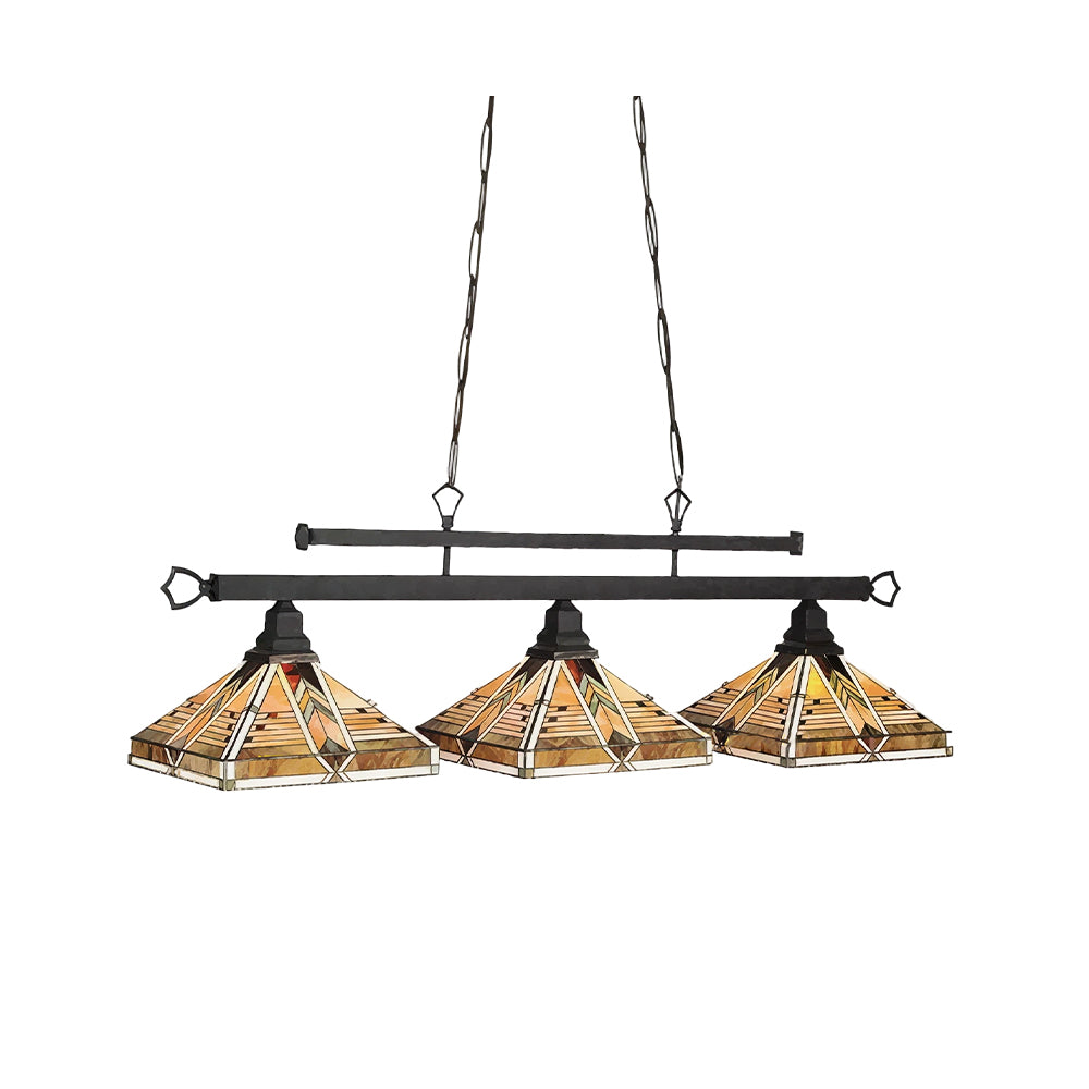 ARIX Tiffany Style 3 Light Pendant Light Stained Glass Hanging Lamp for Dining Room Bar - Amber