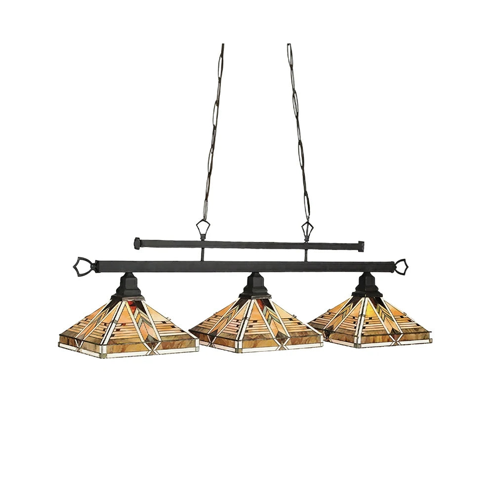 ARIX Tiffany Style 3 Light Pendant Light Stained Glass Hanging Lamp for Dining Room Bar - Amber