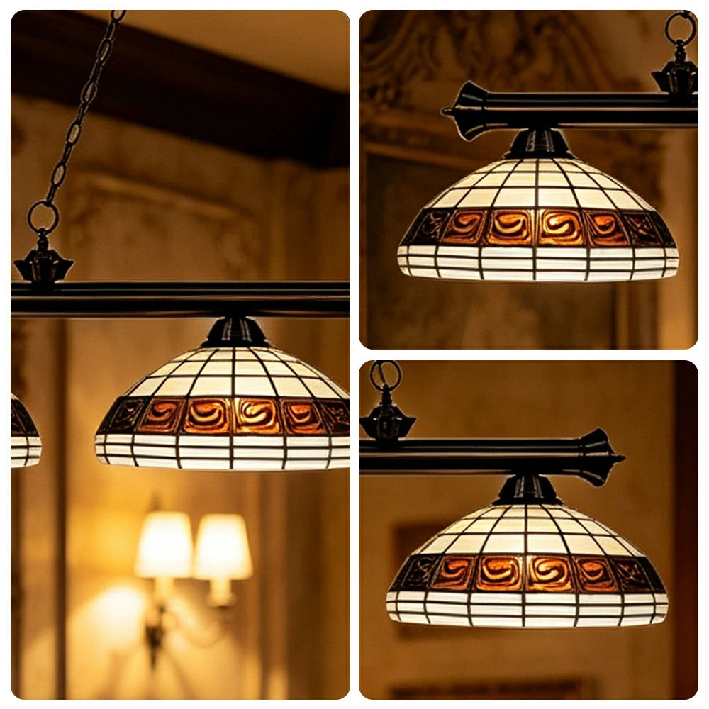 ARIX Tiffany Style 3 Light Billiards Pendant Light Stained Glass Pool Table Hanging Lamp - White
