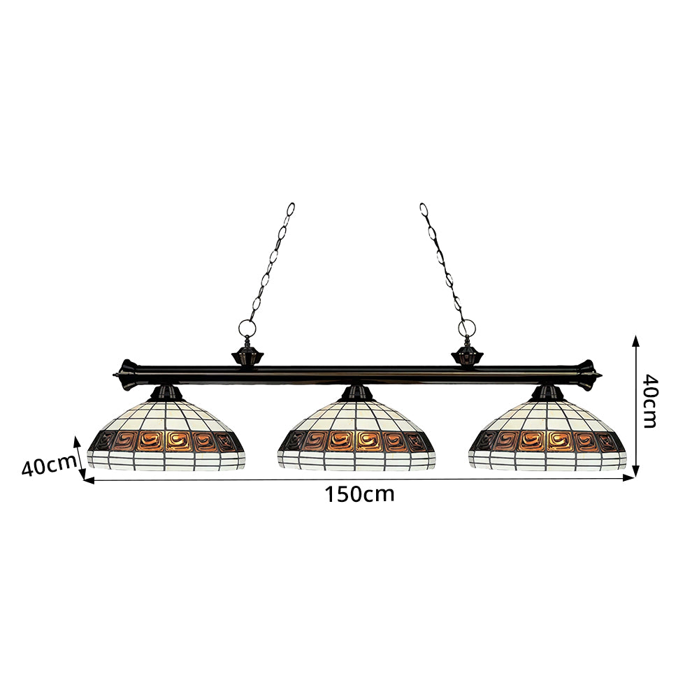ARIX Tiffany Style 3 Light Billiards Pendant Light Stained Glass Pool Table Hanging Lamp - White