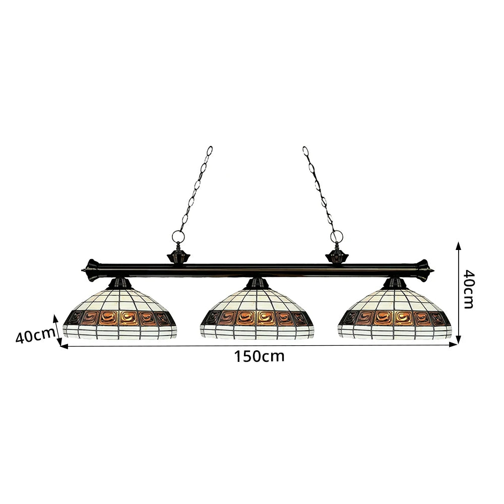 ARIX Tiffany Style 3 Light Billiards Pendant Light Stained Glass Pool Table Hanging Lamp - White
