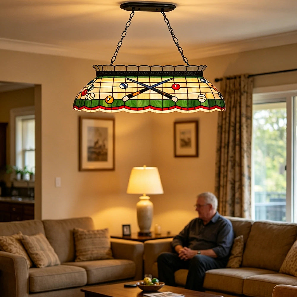 ARIX Tiffany Style Billiards Pendant Light Stained Glass Pool Table Hanging Lamp - Green