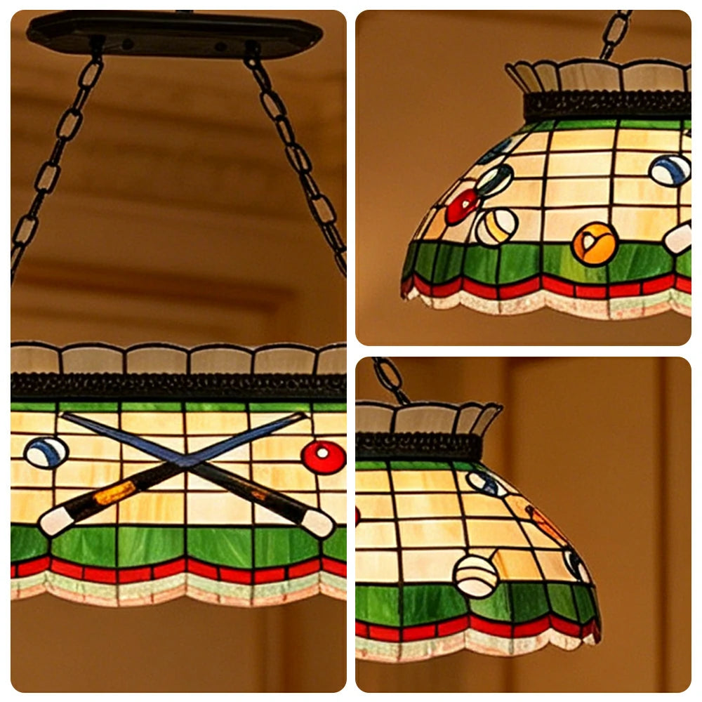 ARIX Tiffany Style Billiards Pendant Light Stained Glass Pool Table Hanging Lamp - Green