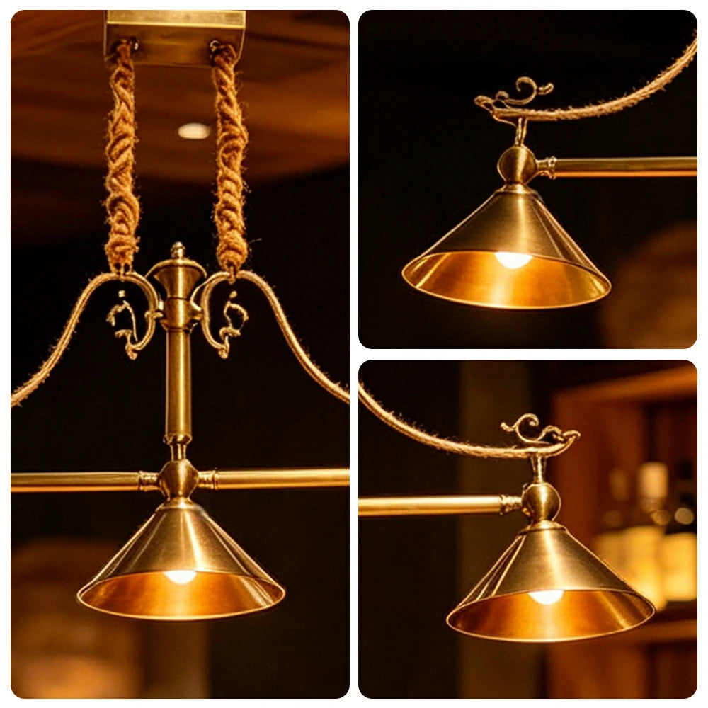 ARIX Vintage 3 Light Billiards Pendant Light Brass Hanging Lamp for Pool Table Bar - Brown