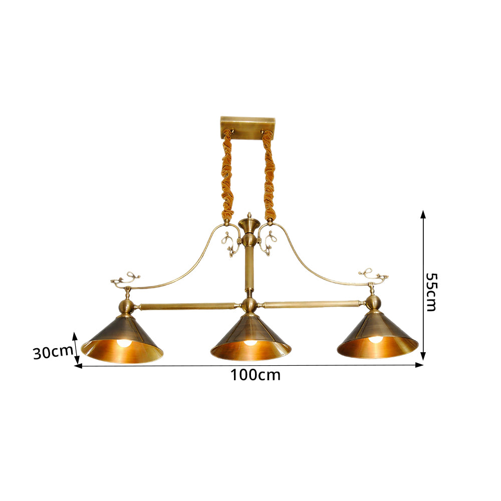 ARIX Vintage 3 Light Billiards Pendant Light Brass Hanging Lamp for Pool Table Bar - Brown