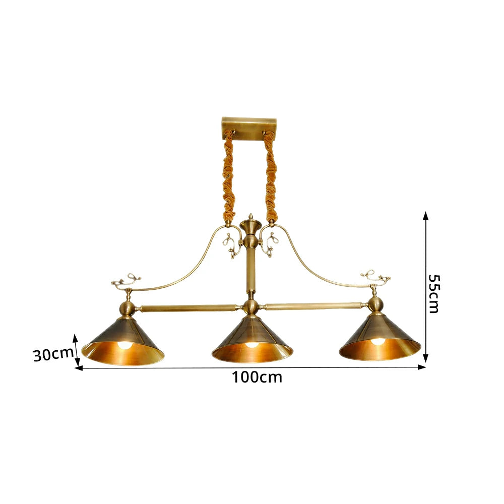 ARIX Vintage 3 Light Billiards Pendant Light Brass Hanging Lamp for Pool Table Bar - Brown