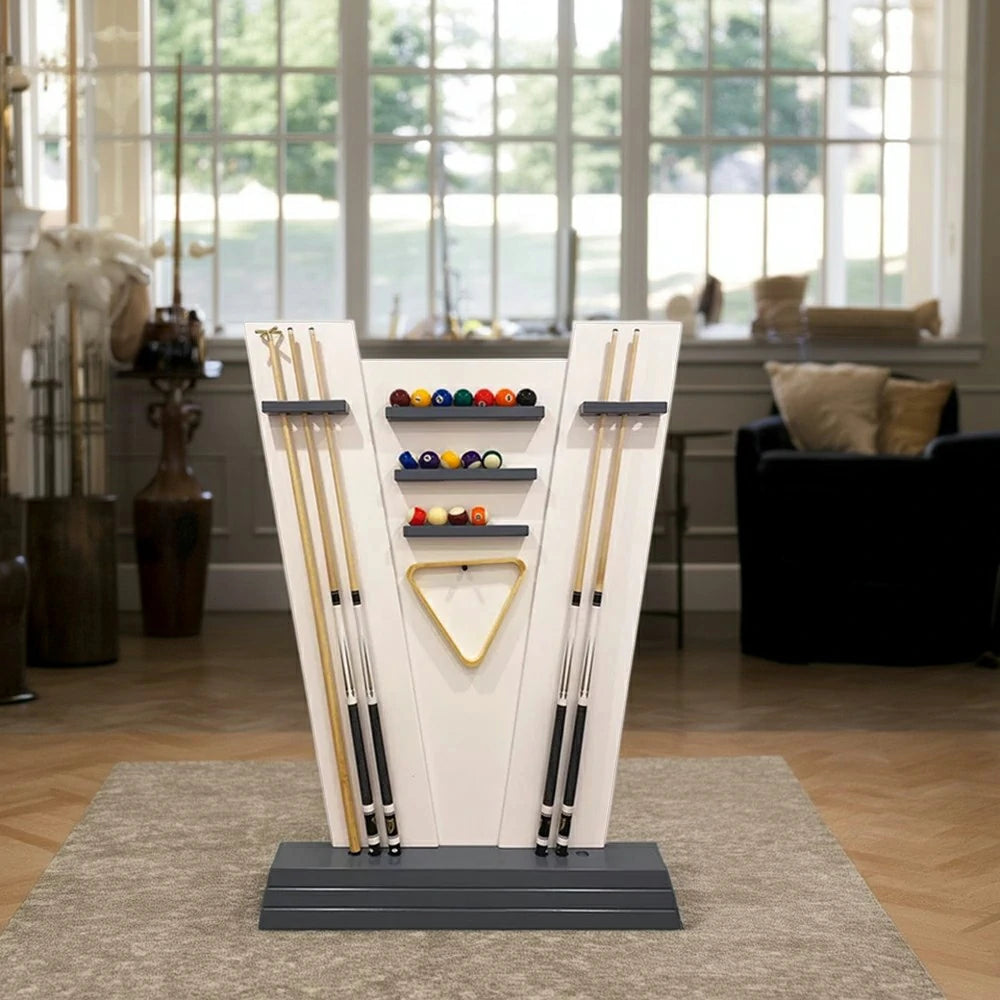 ARIX 6-Hole Billiard Cue Rack Stable Multi-Slot Wood Design with Tournament Crystal Balls Set and Handcrafted Cues