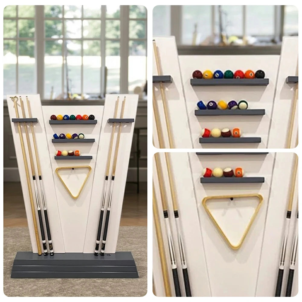ARIX 6-Hole Billiard Cue Rack Stable Multi-Slot Wood Design with Tournament Crystal Balls Set and Handcrafted Cues