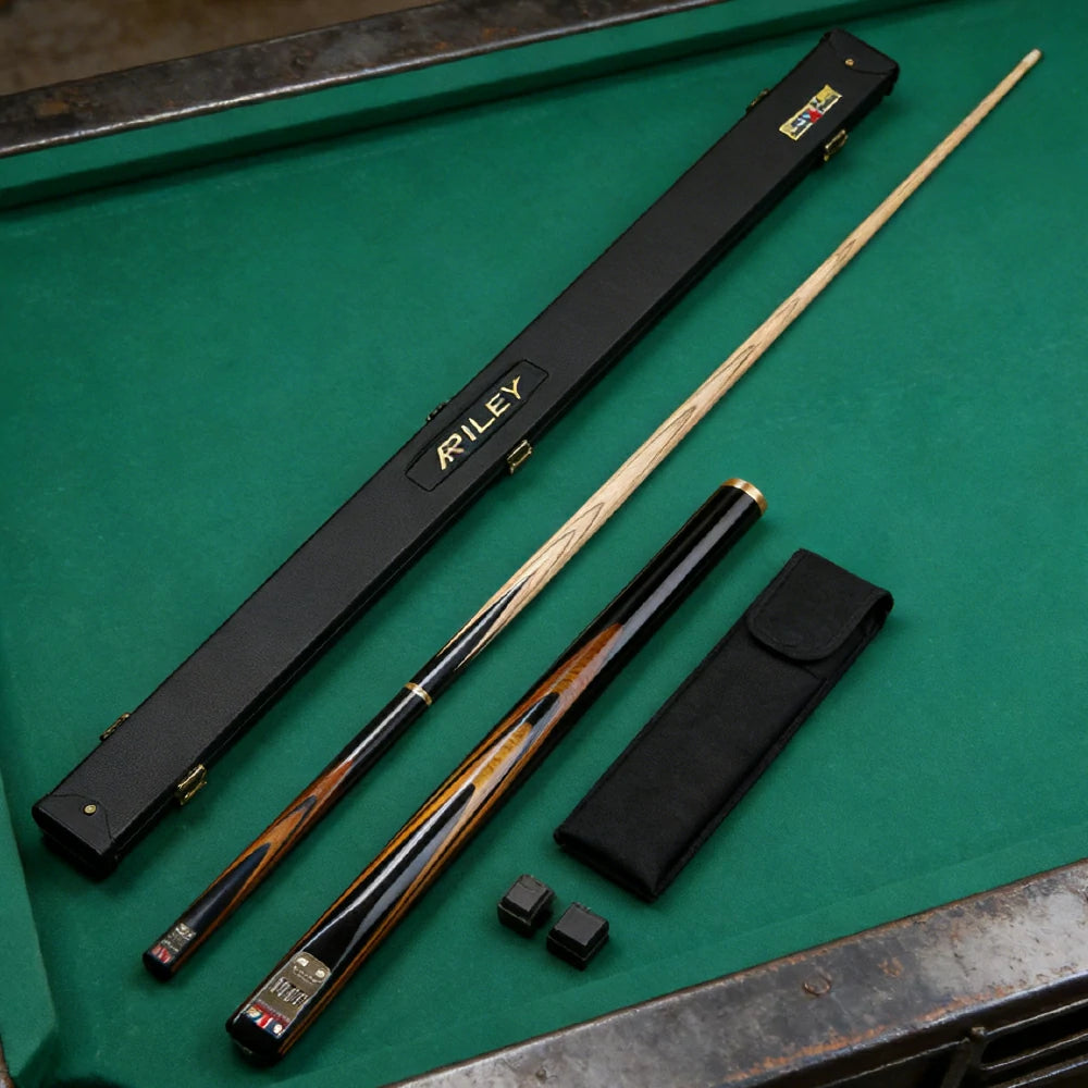 RILEY 3/4 Split Pool Cue - Stable Control & Clear Feedback, Ash Wood Shaft & Brass Joint, Ebony Inlay Design