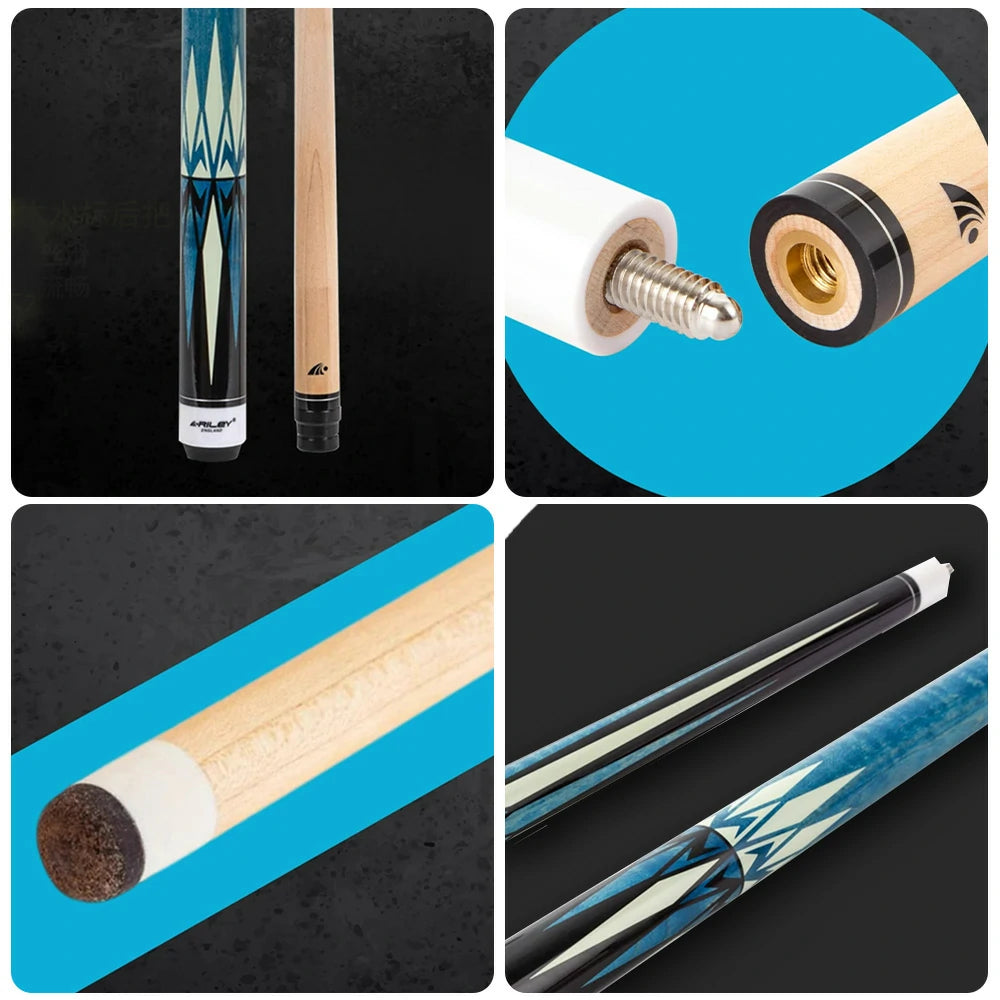 RILEY Billiard Cue Stick 1/2 Split, Canadian Maple Shaft, 12.75mm Leather Tip, Quick-Release Joint, Rubber Bumper - 147cm