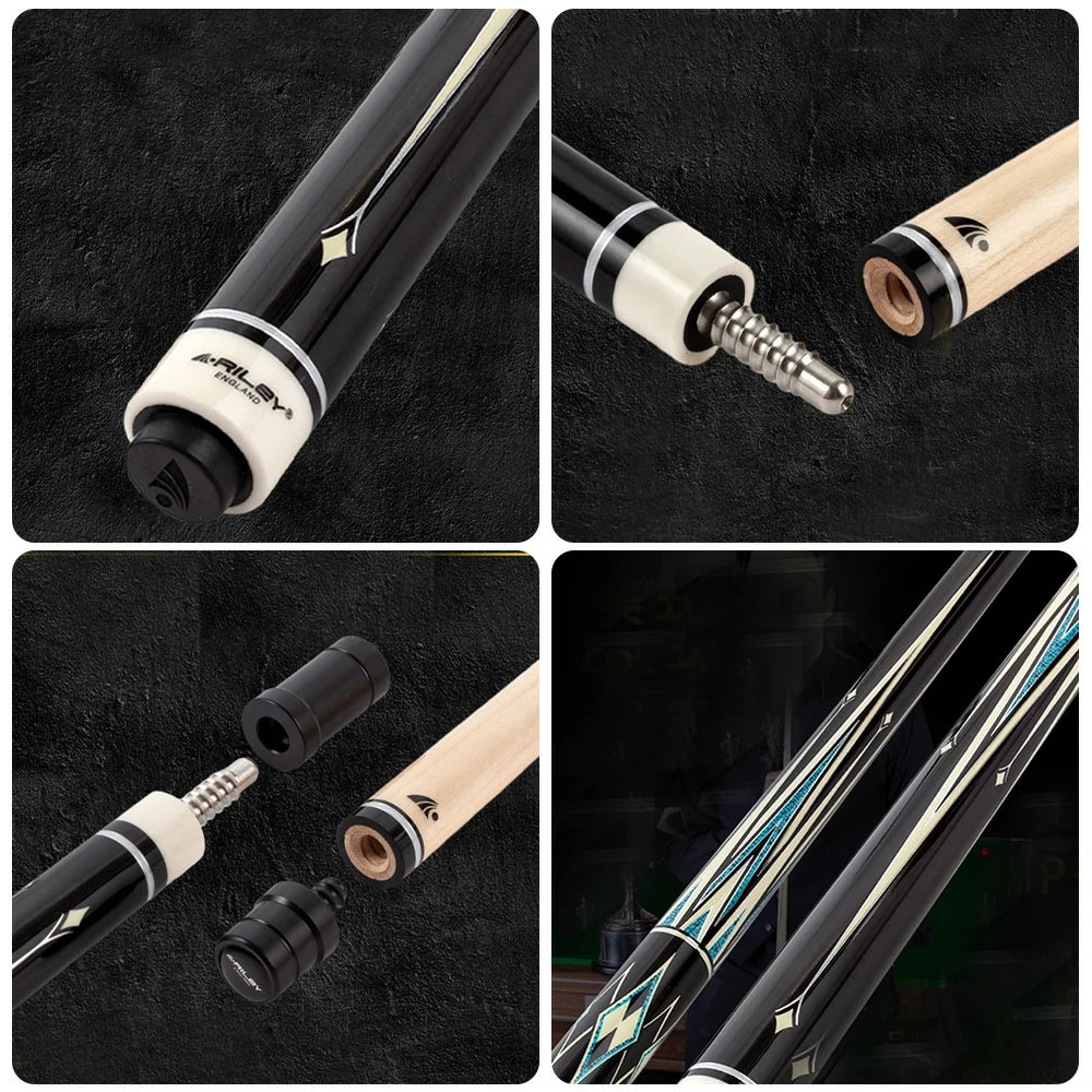 RILEY Billiard Cue Stick 1/2 Split, Canadian Maple Shaft, 12.75mm Tip, Handcrafted Smooth Finish, Precision Control - 147cm