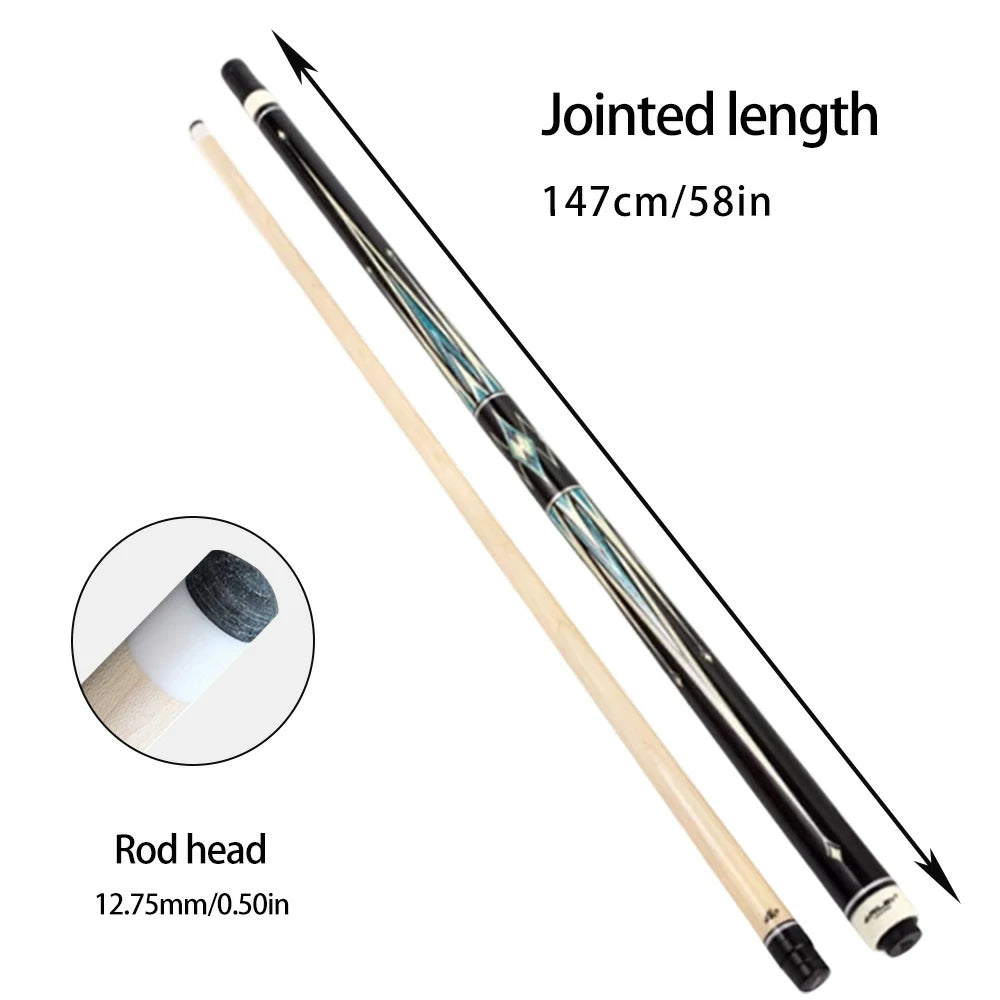 RILEY Billiard Cue Stick 1/2 Split, Canadian Maple Shaft, 12.75mm Tip, Handcrafted Smooth Finish, Precision Control - 147cm