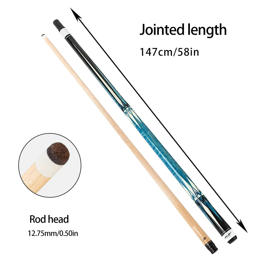 RILEY Billiard Cue Stick 1/2 Split, Canadian Maple Shaft, 12.75mm Leather Tip, Quick-Release Joint, Rubber Bumper - 147cm
