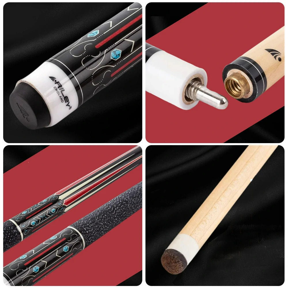 RILEY Billiard Cue Stick 1/2 Split, Canadian Maple Shaft, Linen Wrap, 12.75mm Tip, Anti-Slip Grip & Shock-Absorbing Butt - 147cm