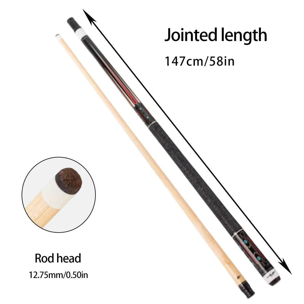 RILEY Billiard Cue Stick 1/2 Split, Canadian Maple Shaft, Linen Wrap, 12.75mm Tip, Anti-Slip Grip & Shock-Absorbing Butt - 147cm