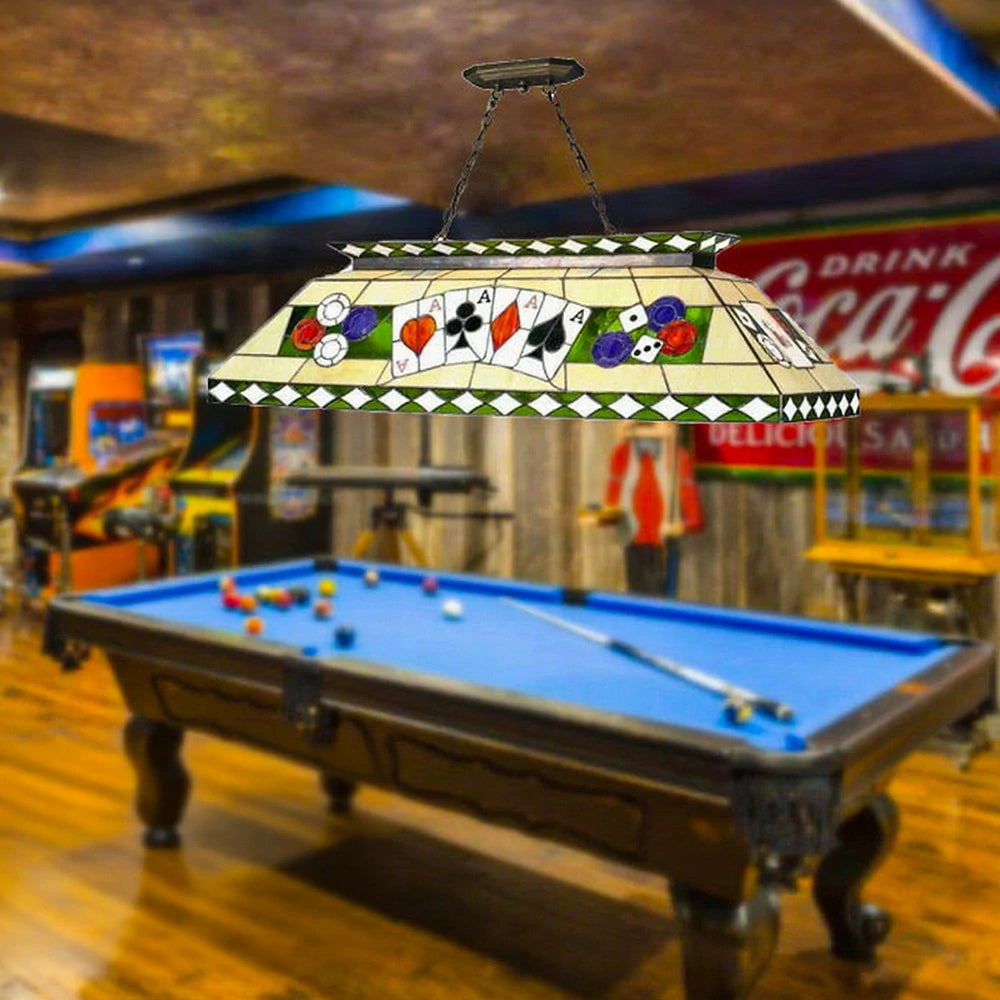 ARIX Tiffany Style Pool Table Light, Handmade Stained Glass with Iron Frame, 120cm Design, E27 LED Bulbs Included