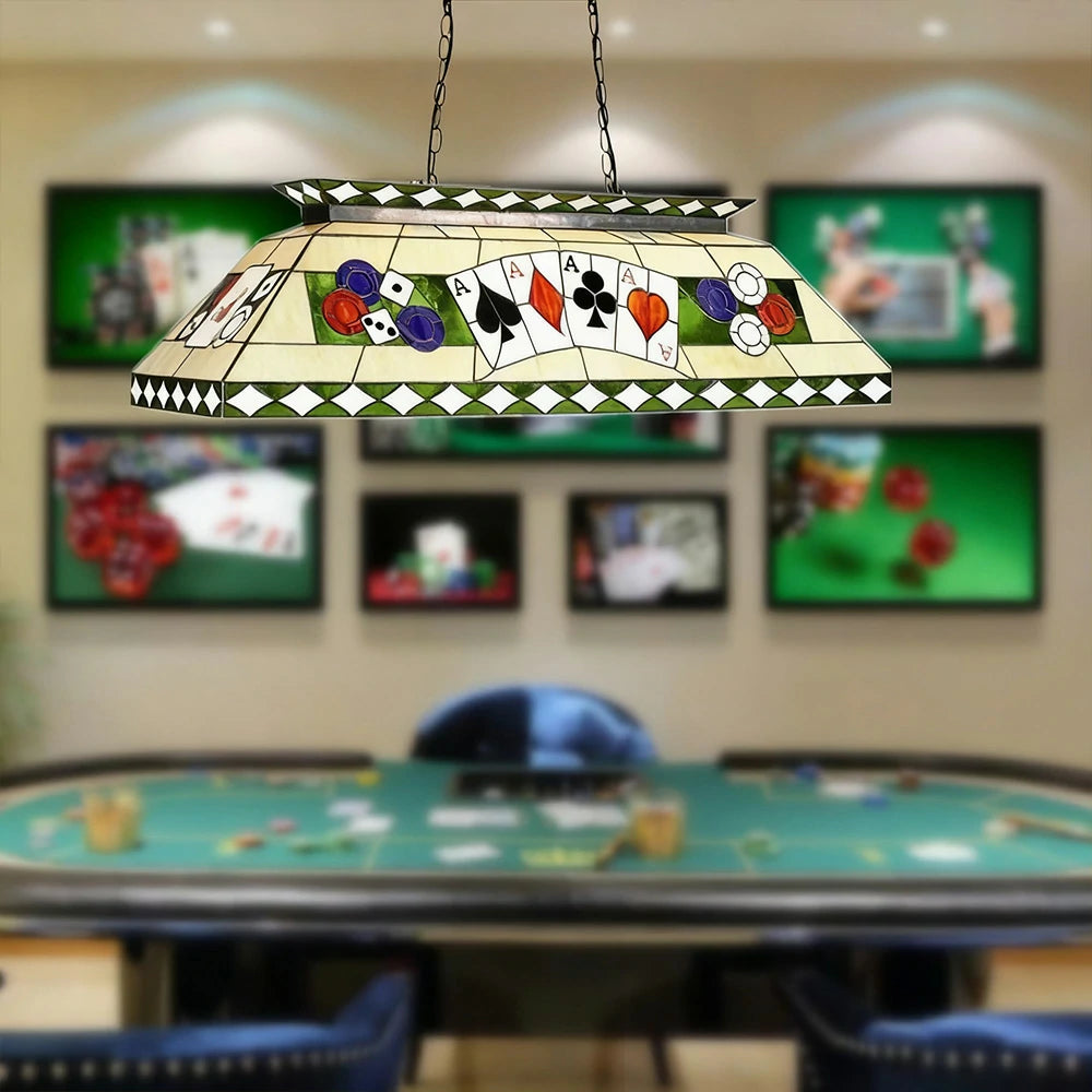 ARIX Tiffany Style Pool Table Light, Handmade Stained Glass with Iron Frame, 120cm Design, E27 LED Bulbs Included