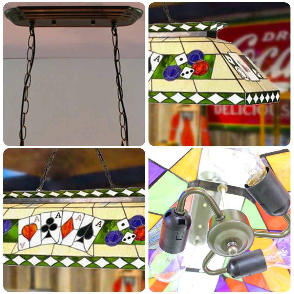ARIX Tiffany Style Pool Table Light, Handmade Stained Glass with Iron Frame, 120cm Design, E27 LED Bulbs Included