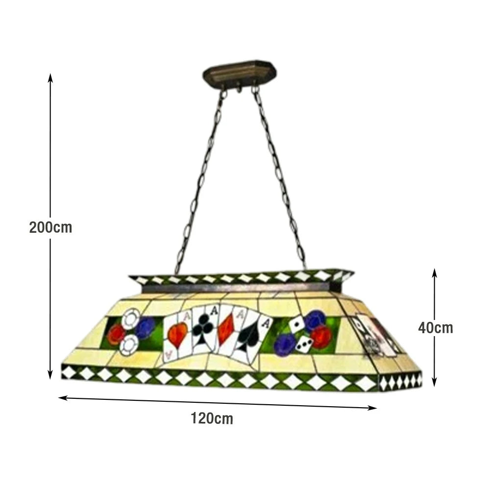 ARIX Tiffany Style Pool Table Light, Handmade Stained Glass with Iron Frame, 120cm Design, E27 LED Bulbs Included