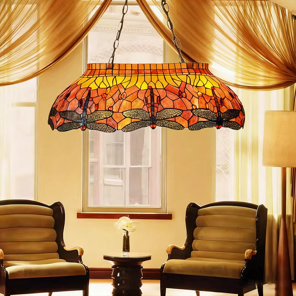 ARIX Billiard Table Light - Handmade Stained Glass, Durable Iron Fittings, E27 Socket, Artistic Vintage Pool Table Lighting - Orange