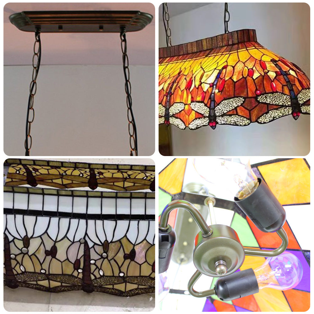 ARIX Billiard Table Light - Handmade Stained Glass, Durable Iron Fittings, E27 Socket, Artistic Vintage Pool Table Lighting - Orange